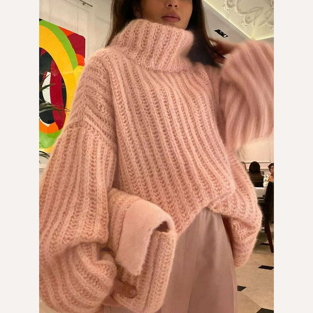 TWOTWINSTYLE Solid Minimalist Sweaters For Women Turtleneck Long Sleeve Loose Pullover Winter Sweater Female Fashion Clothing - KIMLUD