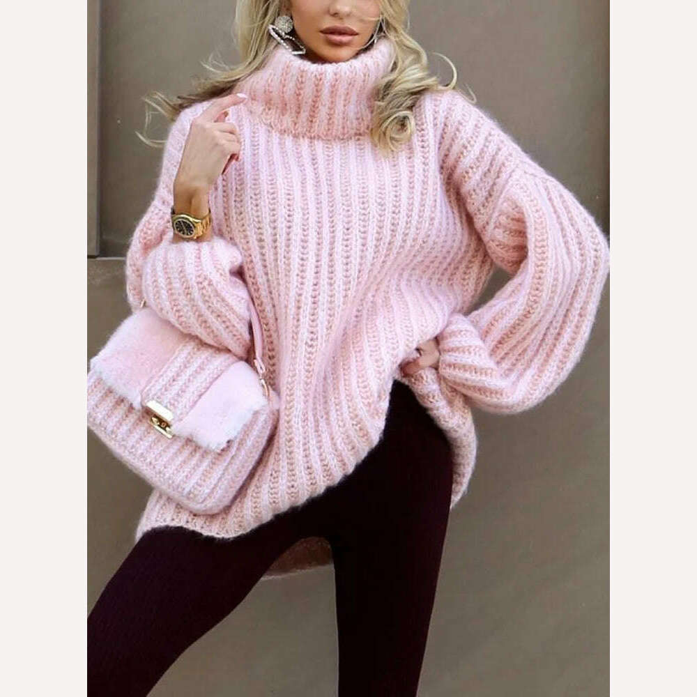 TWOTWINSTYLE Solid Minimalist Sweaters For Women Turtleneck Long Sleeve Loose Pullover Winter Sweater Female Fashion Clothing - KIMLUD