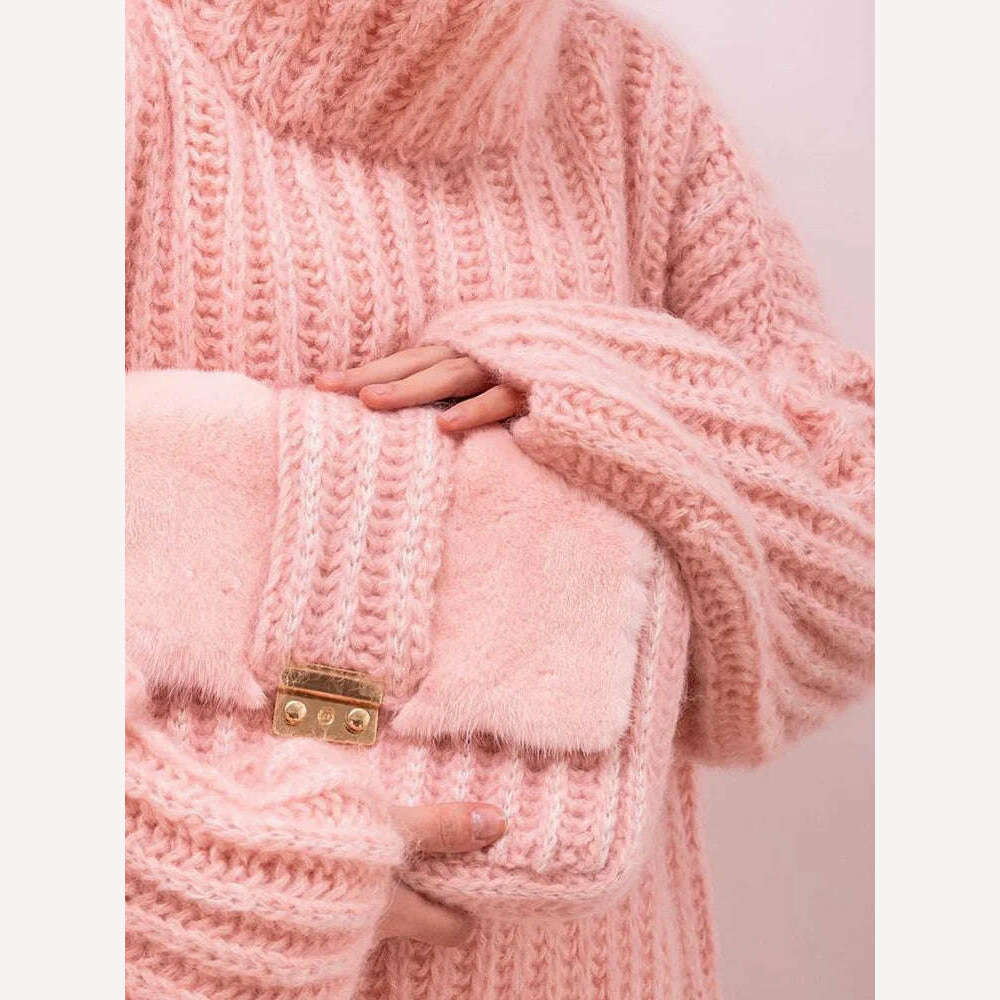 TWOTWINSTYLE Solid Minimalist Sweaters For Women Turtleneck Long Sleeve Loose Pullover Winter Sweater Female Fashion Clothing - KIMLUD