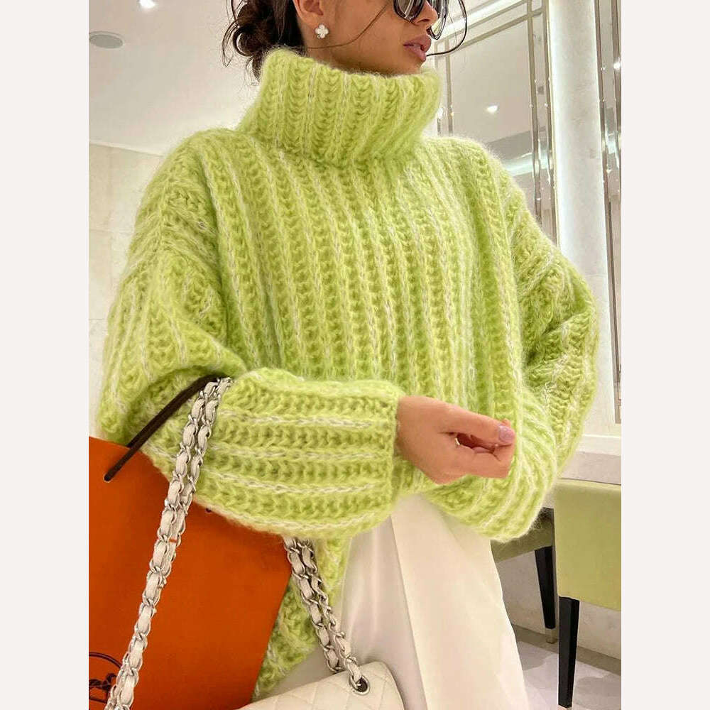 TWOTWINSTYLE Solid Minimalist Sweaters For Women Turtleneck Long Sleeve Loose Pullover Winter Sweater Female Fashion Clothing - KIMLUD