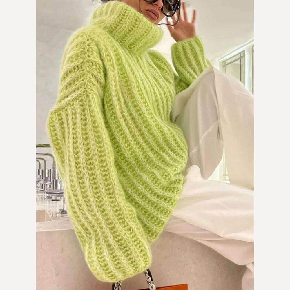 TWOTWINSTYLE Solid Minimalist Sweaters For Women Turtleneck Long Sleeve Loose Pullover Winter Sweater Female Fashion Clothing - KIMLUD