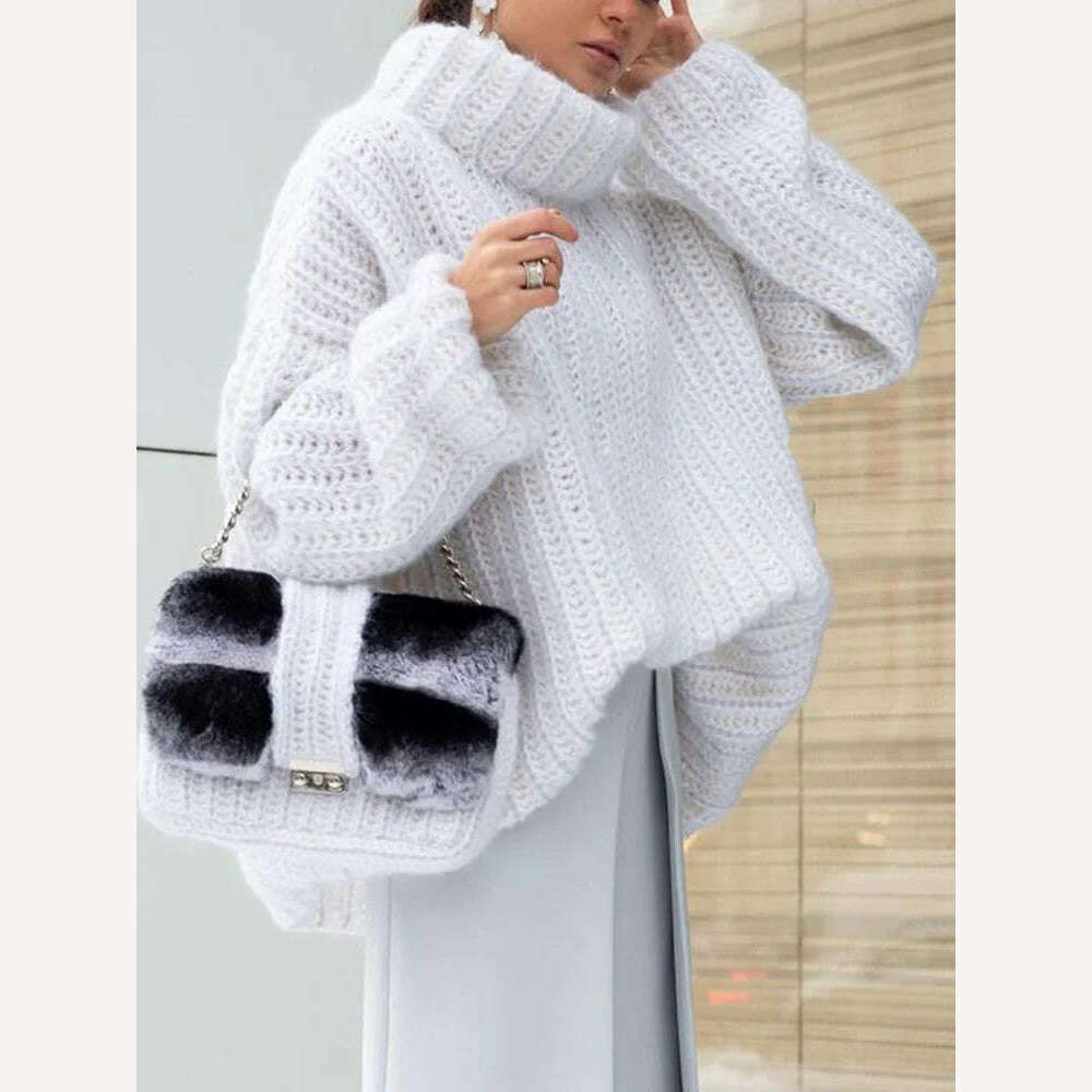 TWOTWINSTYLE Solid Minimalist Sweaters For Women Turtleneck Long Sleeve Loose Pullover Winter Sweater Female Fashion Clothing - KIMLUD