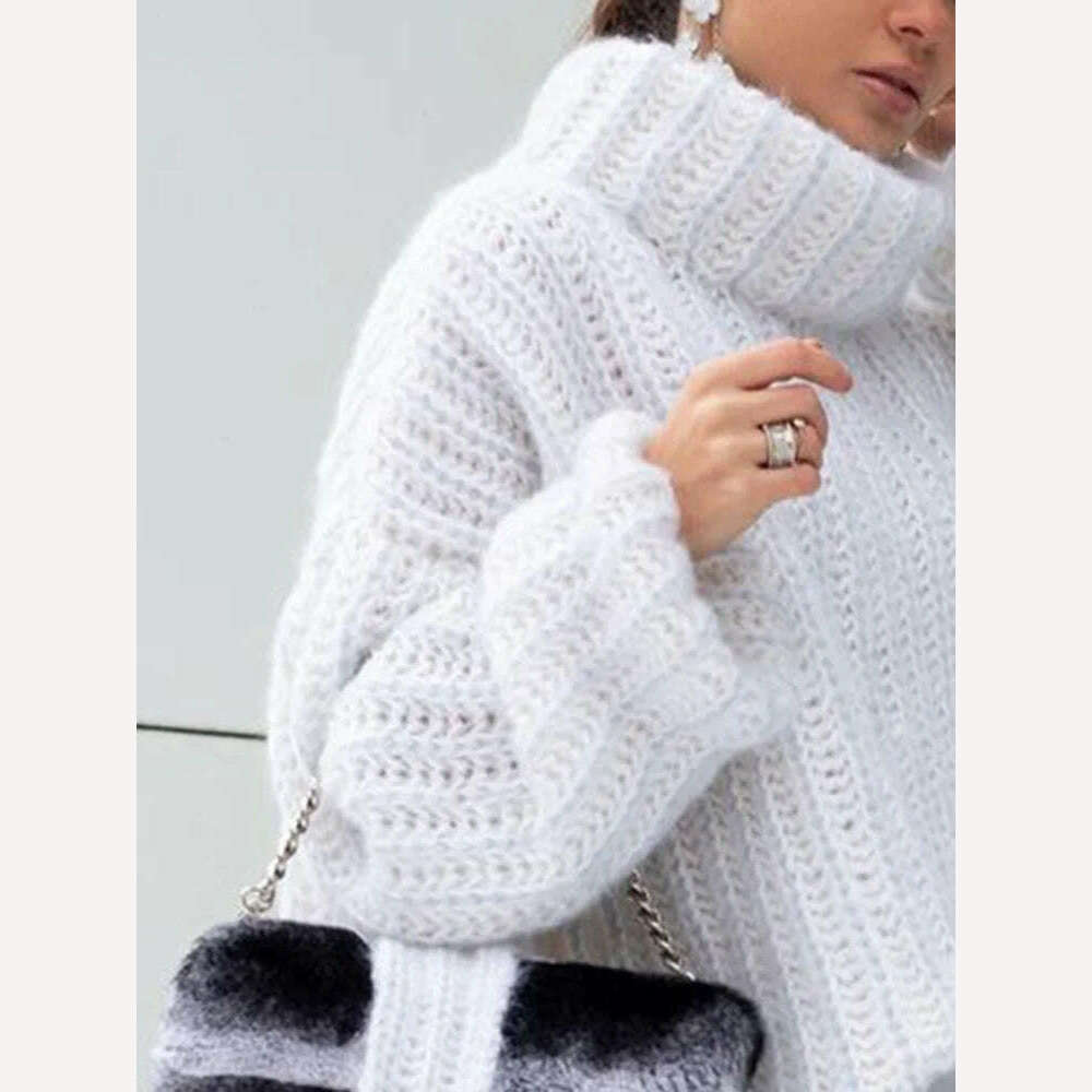 TWOTWINSTYLE Solid Minimalist Sweaters For Women Turtleneck Long Sleeve Loose Pullover Winter Sweater Female Fashion Clothing - KIMLUD