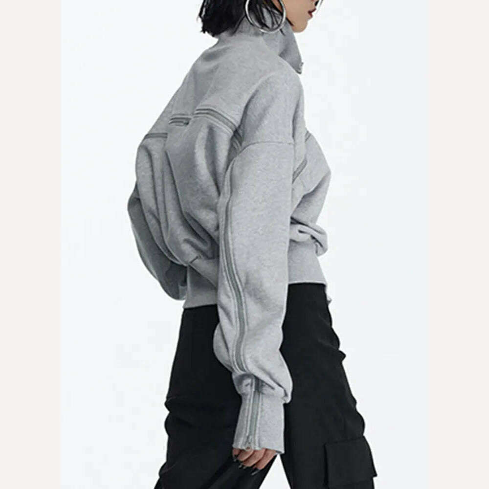 TWOTWINSTYLE Solid Patchwork Zipper Streetwear Sweatshirts For Women Tuntleneck Long Sleeve Pullover Sweatshirt Female Fahion - KIMLUD