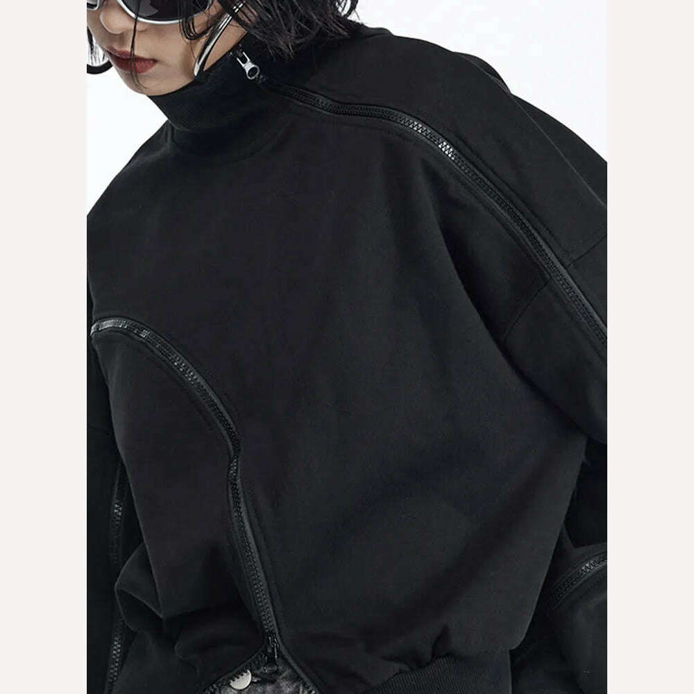 TWOTWINSTYLE Solid Patchwork Zipper Streetwear Sweatshirts For Women Tuntleneck Long Sleeve Pullover Sweatshirt Female Fahion - KIMLUD