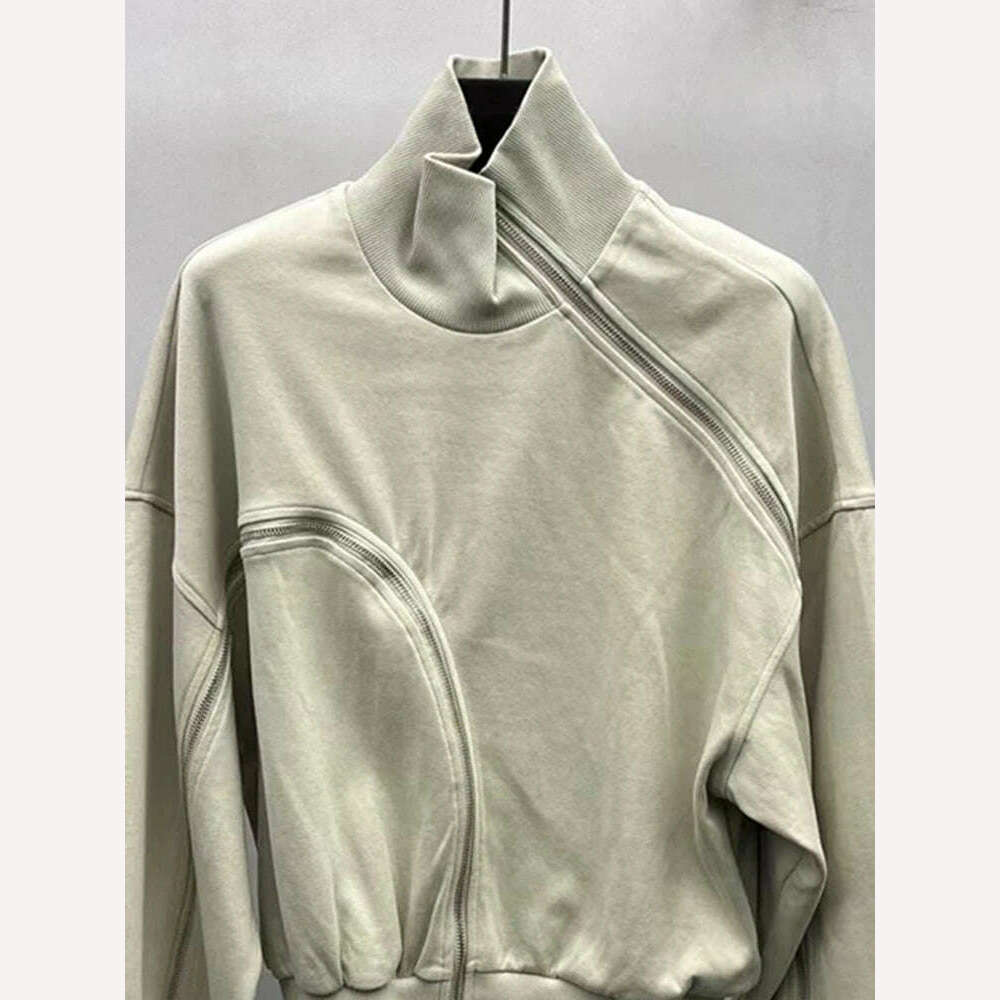 TWOTWINSTYLE Solid Patchwork Zipper Streetwear Sweatshirts For Women Tuntleneck Long Sleeve Pullover Sweatshirt Female Fahion - KIMLUD