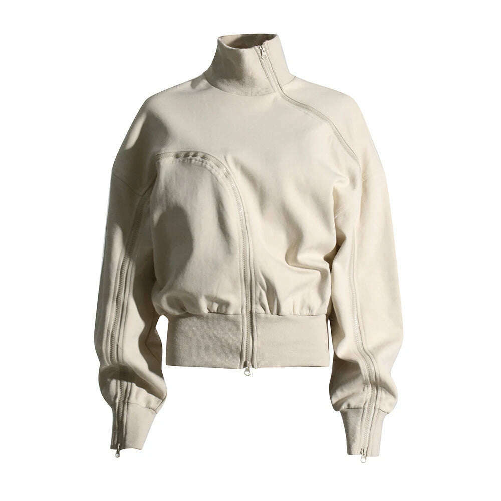TWOTWINSTYLE Solid Patchwork Zipper Streetwear Sweatshirts For Women Tuntleneck Long Sleeve Pullover Sweatshirt Female Fahion - KIMLUD