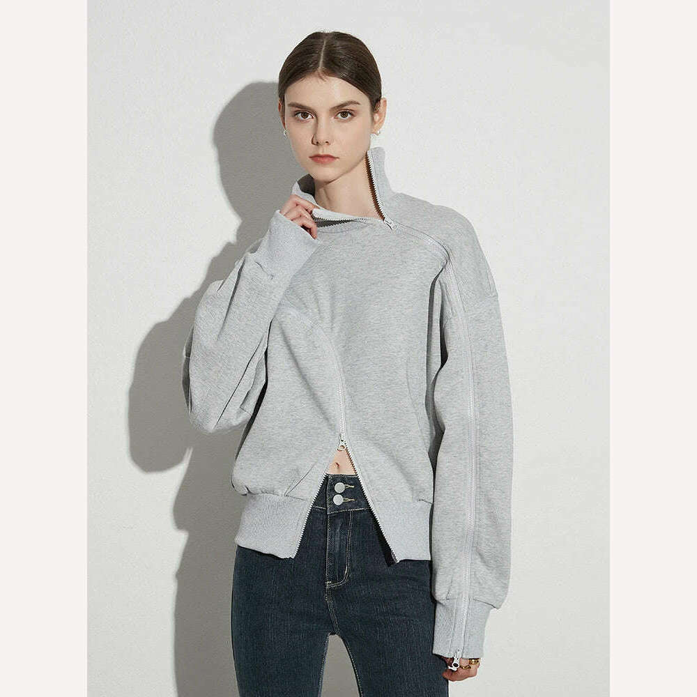 TWOTWINSTYLE Solid Patchwork Zipper Streetwear Sweatshirts For Women Tuntleneck Long Sleeve Pullover Sweatshirt Female Fahion - KIMLUD