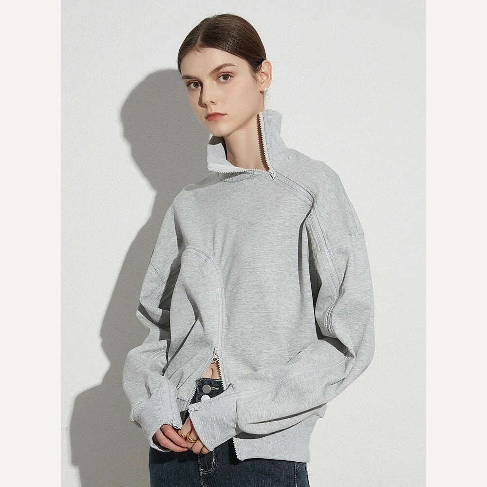 TWOTWINSTYLE Solid Patchwork Zipper Streetwear Sweatshirts For Women Tuntleneck Long Sleeve Pullover Sweatshirt Female Fahion - KIMLUD