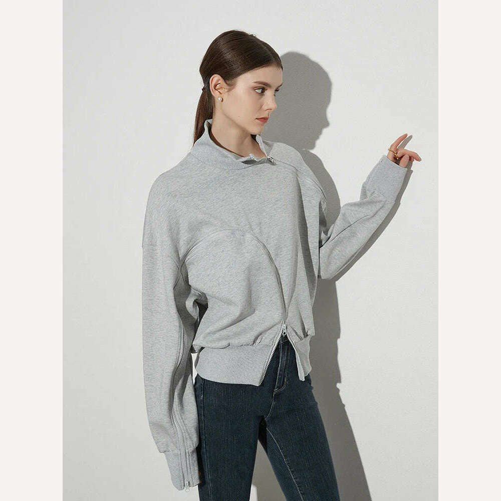 TWOTWINSTYLE Solid Patchwork Zipper Streetwear Sweatshirts For Women Tuntleneck Long Sleeve Pullover Sweatshirt Female Fahion - KIMLUD
