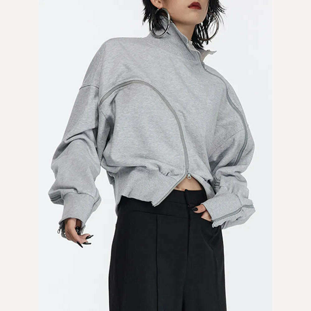 TWOTWINSTYLE Solid Patchwork Zipper Streetwear Sweatshirts For Women Tuntleneck Long Sleeve Pullover Sweatshirt Female Fahion - KIMLUD