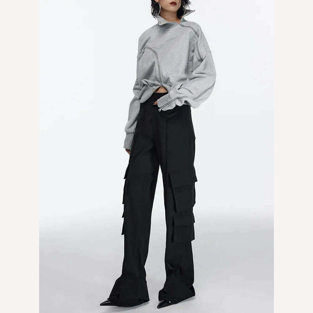 TWOTWINSTYLE Solid Patchwork Zipper Streetwear Sweatshirts For Women Tuntleneck Long Sleeve Pullover Sweatshirt Female Fahion - KIMLUD