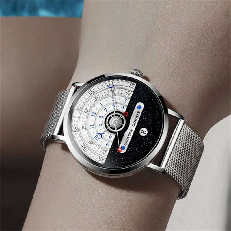 KIMLUD, Unusual Creativity Fashion Casual Sport Watches Men Silver Mesh Band Auto Date Quartz Wristwatches Men Relogio Masculino 2023, KIMLUD Womens Clothes