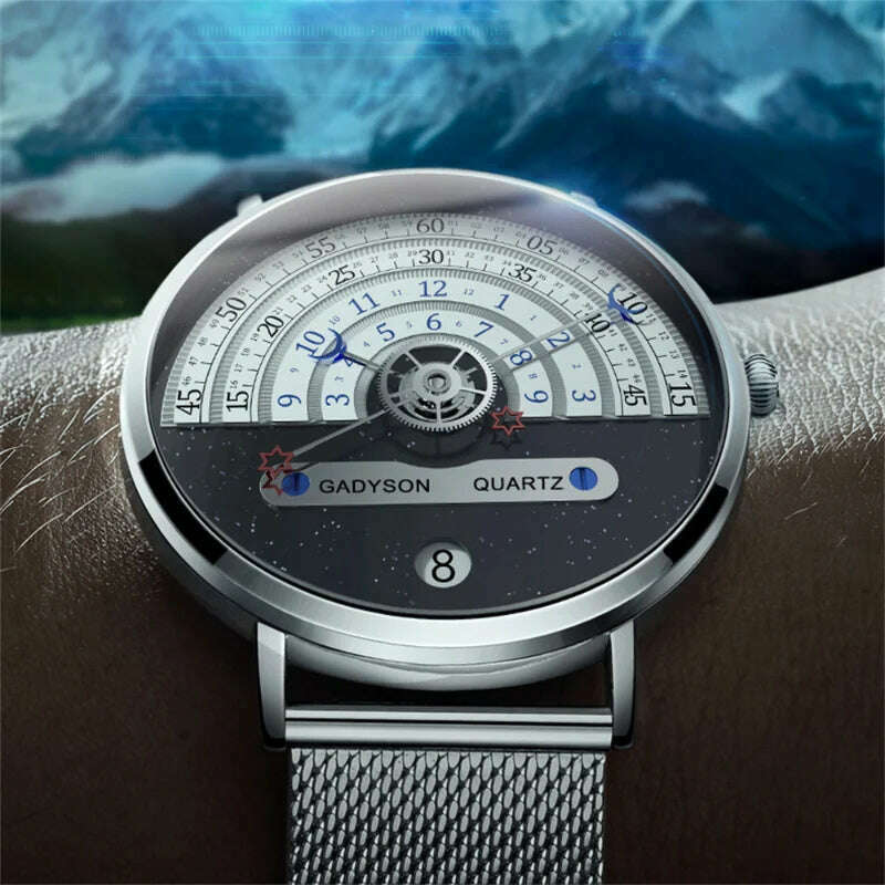 KIMLUD, Unusual Creativity Fashion Casual Sport Watches Men Silver Mesh Band Auto Date Quartz Wristwatches Men Relogio Masculino 2023, KIMLUD Womens Clothes
