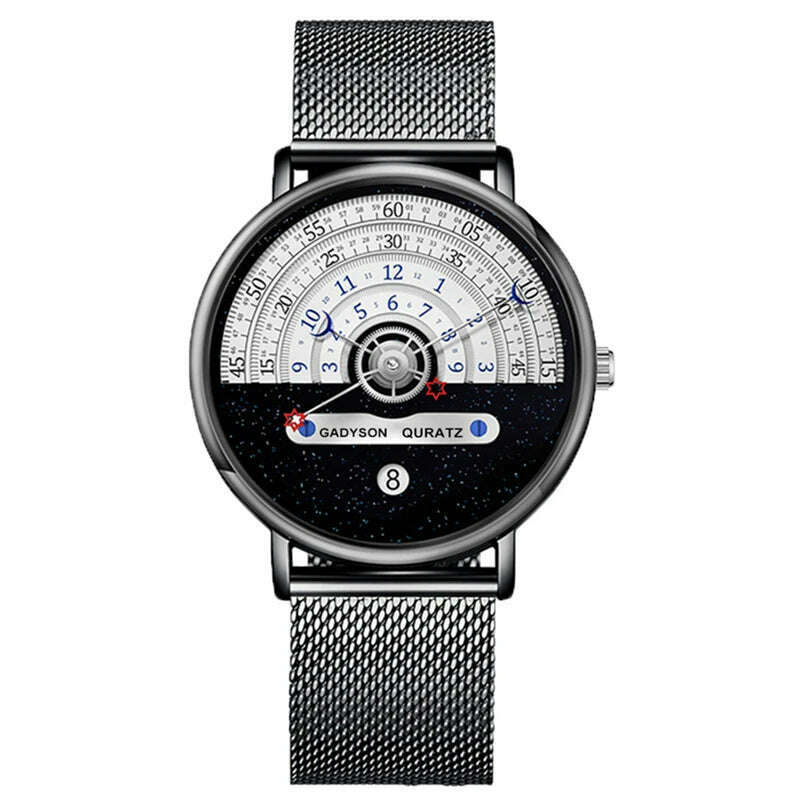 KIMLUD, Unusual Creativity Fashion Casual Sport Watches Men Silver Mesh Band Auto Date Quartz Wristwatches Men Relogio Masculino 2023, black / CHINA, KIMLUD APPAREL - Womens Clothes