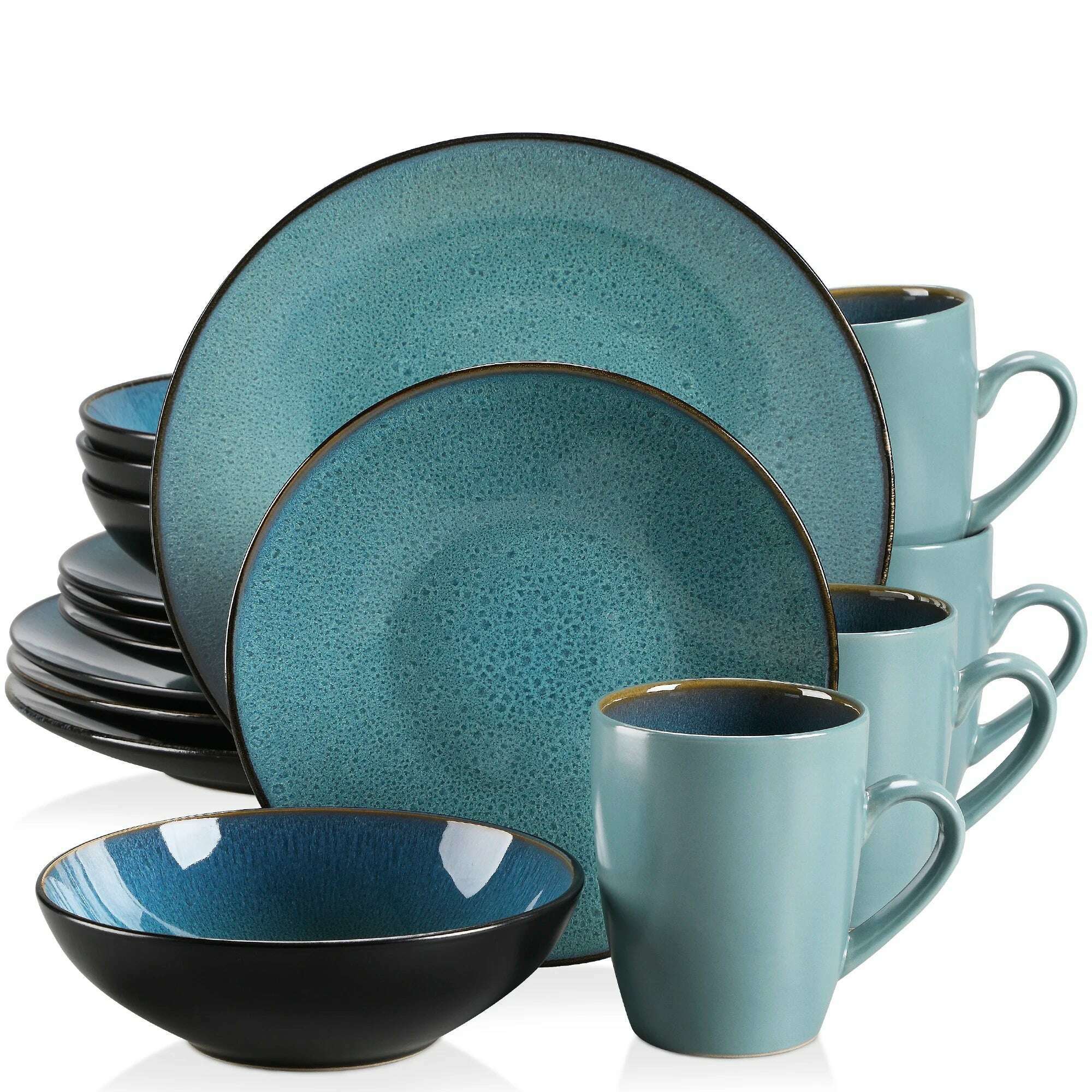KIMLUD, VANCASSO BUBBLE 16/32/48-Piece Tableware Set Vintage Ceramic Blue/Brown Stoneware Set with Dinner&Dessert Plate,Bowl,Coffee Cups, Green-16-Piece / United States, KIMLUD Womens Clothes