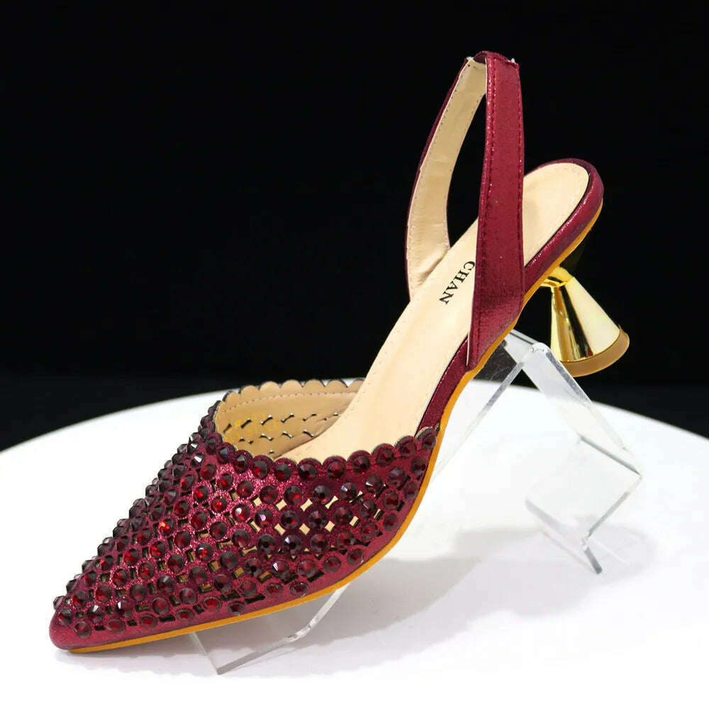 Venus Chan High Heels for Lady 2023 Luxury Designer Green Color Full Diamond Pointed Toe Wedding Shoe and Bag Set for Party - KIMLUD