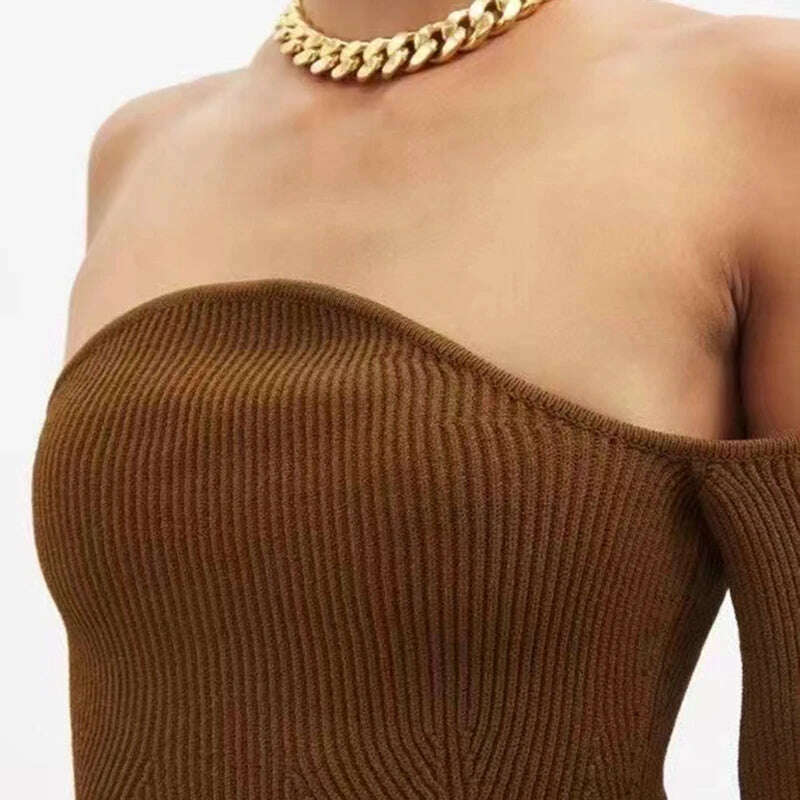 VGH Plain Slim Long Sleeve Slash Neck Knitting Sweaters For Women Casual Off Shoulder Pullovers Female 2022 Spring Clothing New - KIMLUD