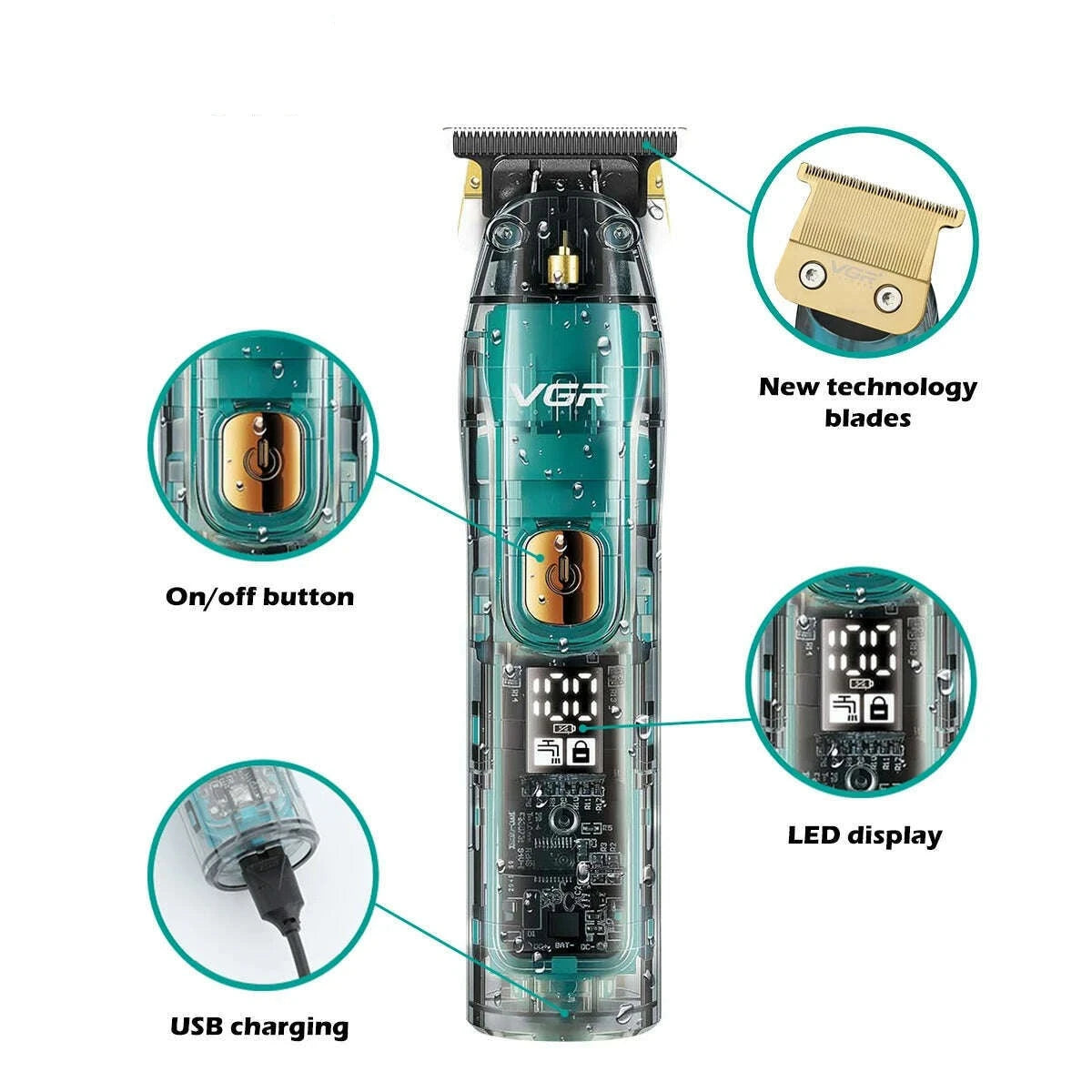 VGR Hair Trimmer Cordless Hair Cutting Machine Electric Hair Clipper Barber Haircut IPX7 Waterproof Zero Cutting Machine V-961 - KIMLUD