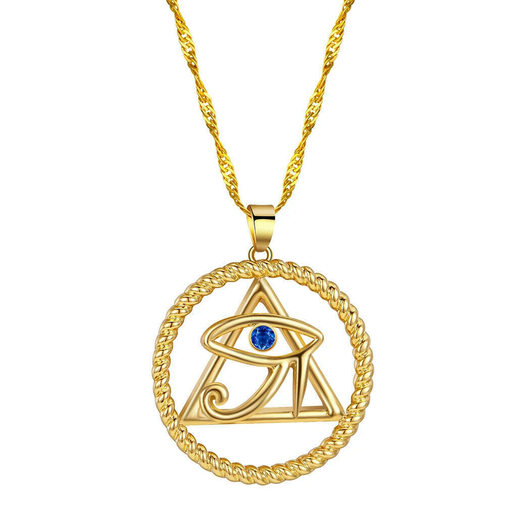Viking Crystal EYE Cross Ankh Necklace For Women Men Amulet Religion Punk Vintage Jewelry Evil Eye Golden Chains Necklaces - KIMLUD