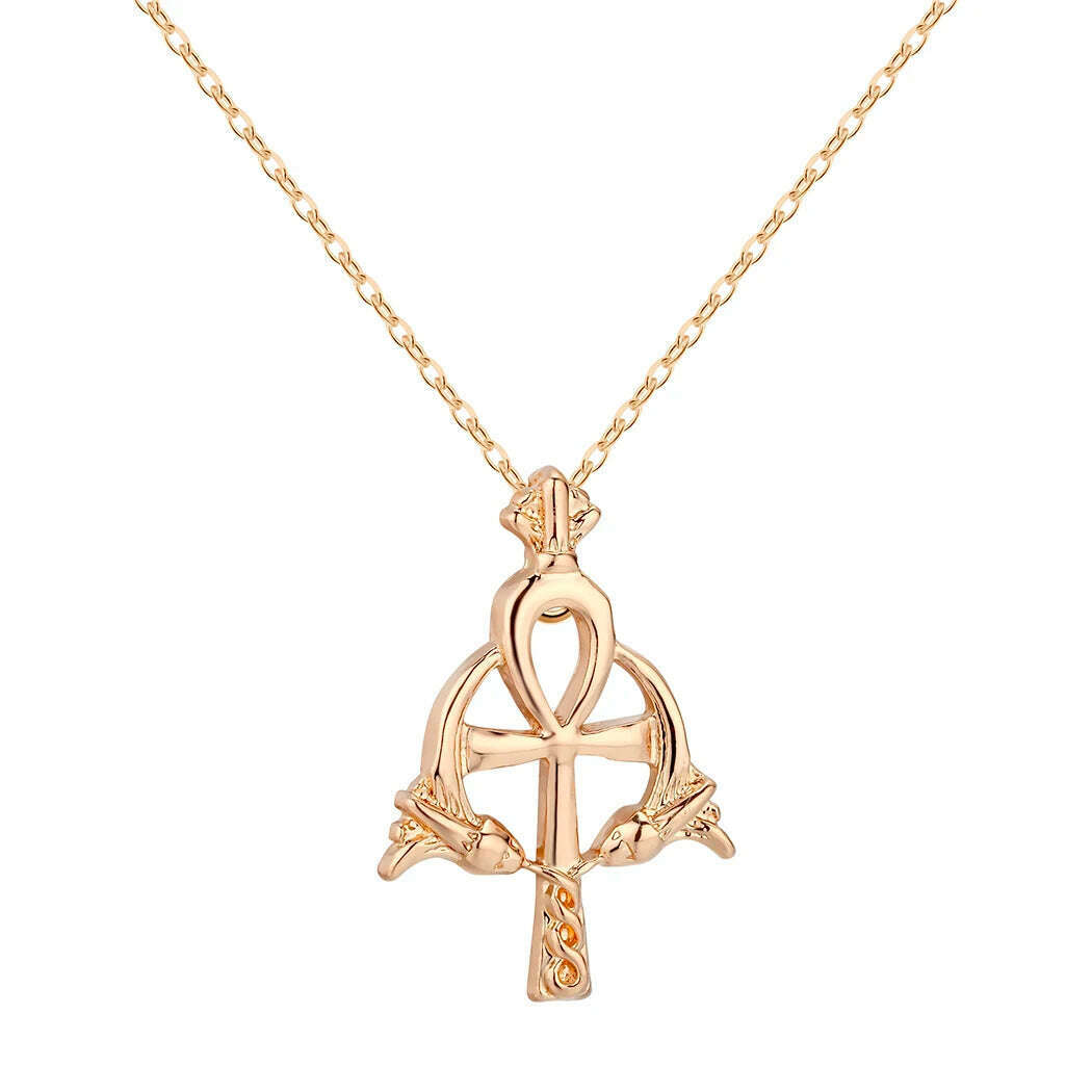 Viking Crystal EYE Cross Ankh Necklace For Women Men Amulet Religion Punk Vintage Jewelry Evil Eye Golden Chains Necklaces - KIMLUD