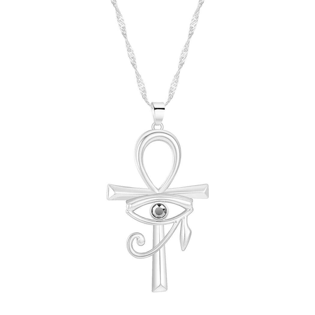 Viking Crystal EYE Cross Ankh Necklace For Women Men Amulet Religion Punk Vintage Jewelry Evil Eye Golden Chains Necklaces - KIMLUD