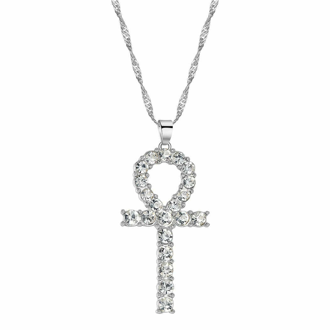 Viking Crystal EYE Cross Ankh Necklace For Women Men Amulet Religion Punk Vintage Jewelry Evil Eye Golden Chains Necklaces - KIMLUD