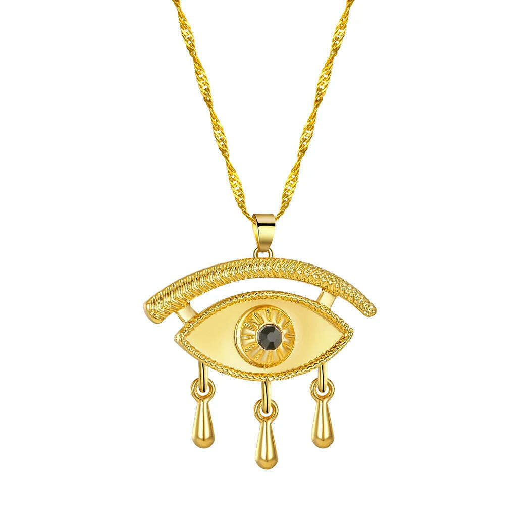 Viking Crystal EYE Cross Ankh Necklace For Women Men Amulet Religion Punk Vintage Jewelry Evil Eye Golden Chains Necklaces - KIMLUD