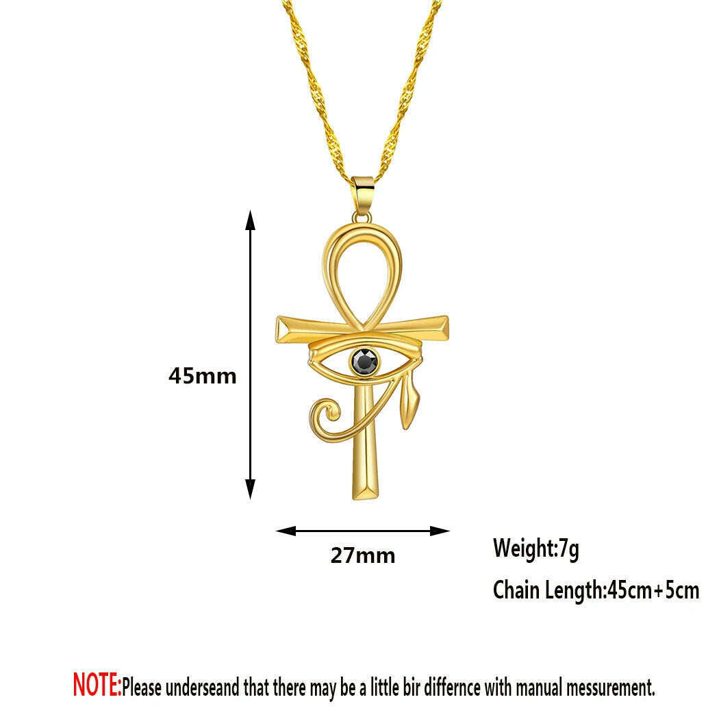 Viking Crystal EYE Cross Ankh Necklace For Women Men Amulet Religion Punk Vintage Jewelry Evil Eye Golden Chains Necklaces - KIMLUD