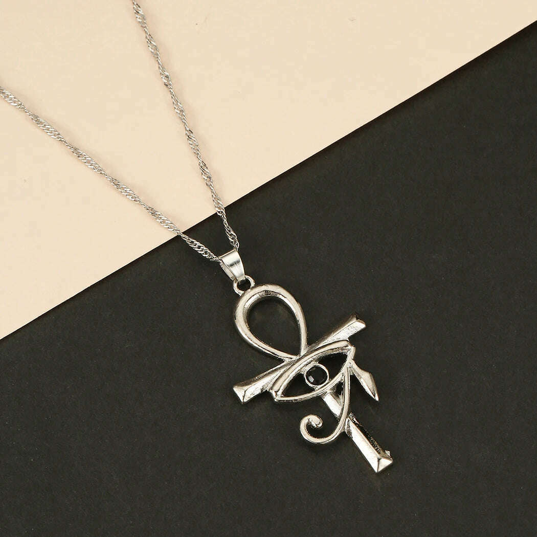 Viking Crystal EYE Cross Ankh Necklace For Women Men Amulet Religion Punk Vintage Jewelry Evil Eye Golden Chains Necklaces - KIMLUD