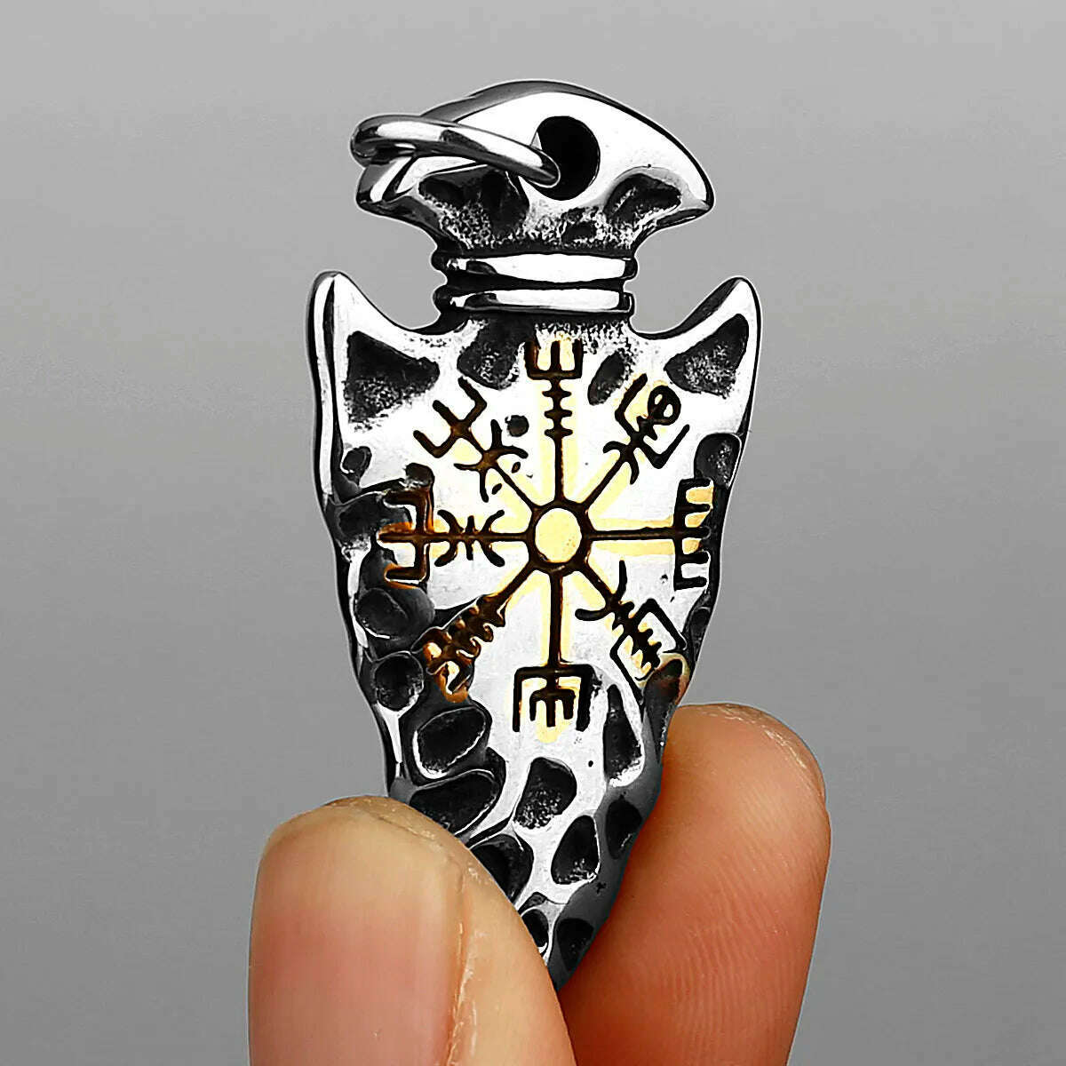 Viking Vintage Spear Compass Necklace Viking Rune Men Amulet Pathfinder Vegvisir Stainless Steel Pendant Necklace Jewelry Gift - KIMLUD