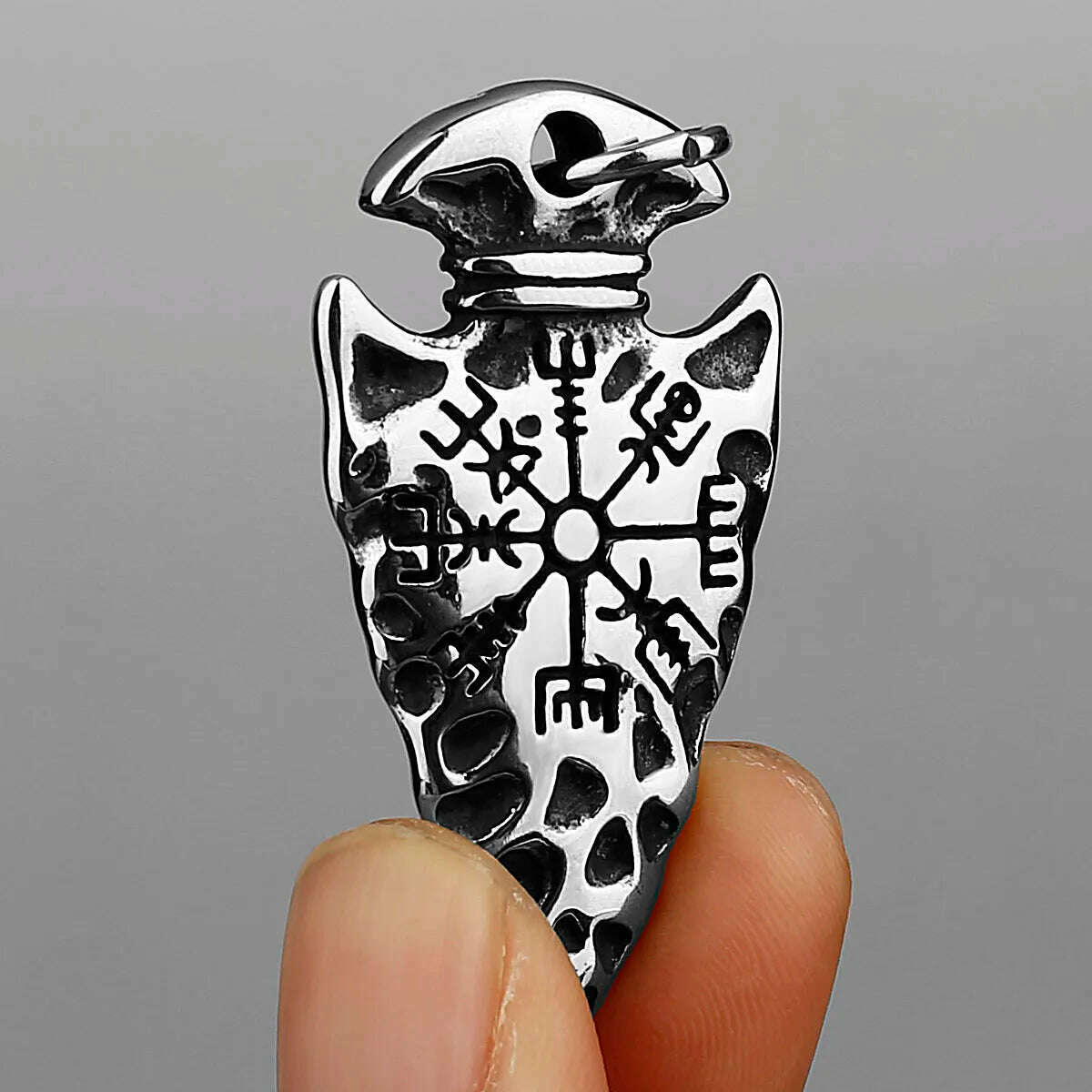 Viking Vintage Spear Compass Necklace Viking Rune Men Amulet Pathfinder Vegvisir Stainless Steel Pendant Necklace Jewelry Gift - KIMLUD