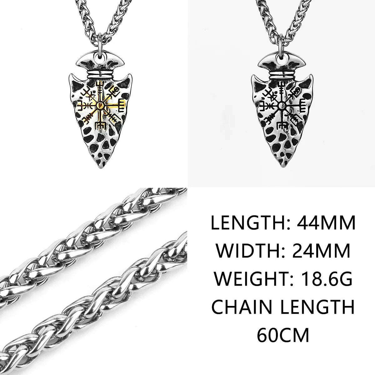 Viking Vintage Spear Compass Necklace Viking Rune Men Amulet Pathfinder Vegvisir Stainless Steel Pendant Necklace Jewelry Gift - KIMLUD