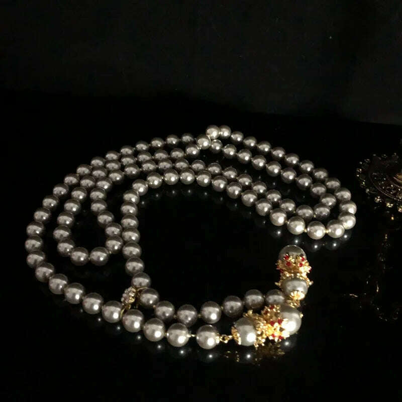 vintage Baroque necklaces Exaggerate with a glazed pearl ultra long necklace sweater chain - KIMLUD