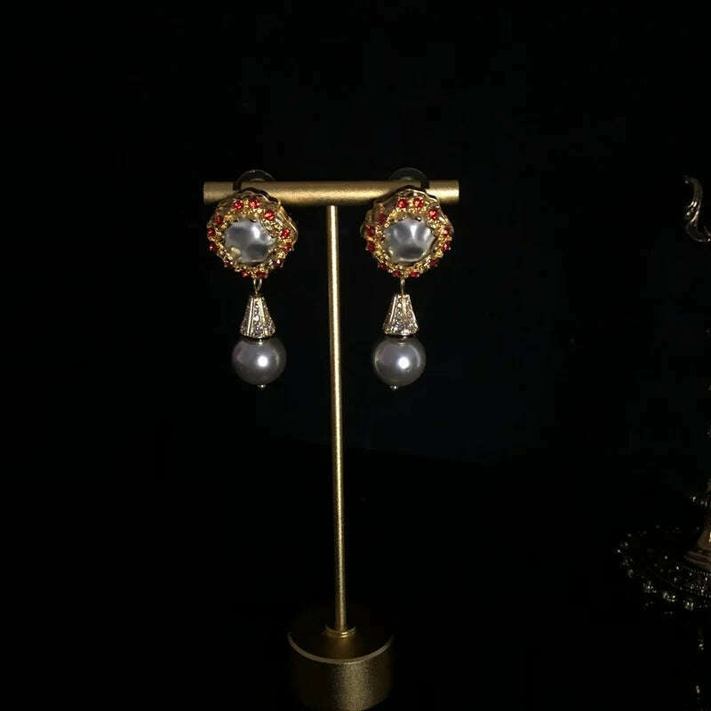vintage Baroque necklaces Exaggerate with a glazed pearl ultra long necklace sweater chain - KIMLUD