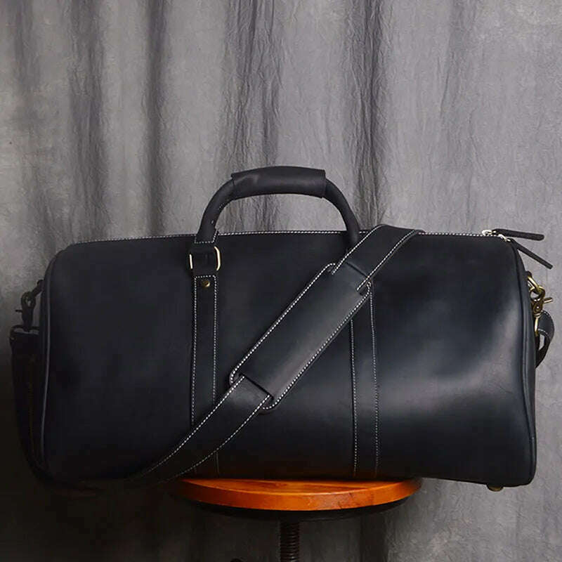 Vintage Crazy Horse leather Travel Bag With Shoe Pocket 20 inch big capacity Real Leather Weekend luuage Bag large Messenger Bag - KIMLUD