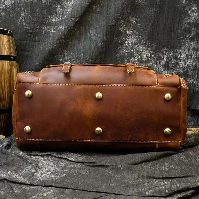 Vintage Crazy Horse leather Travel Bag With Shoe Pocket 20 inch big capacity Real Leather Weekend luuage Bag large Messenger Bag - KIMLUD