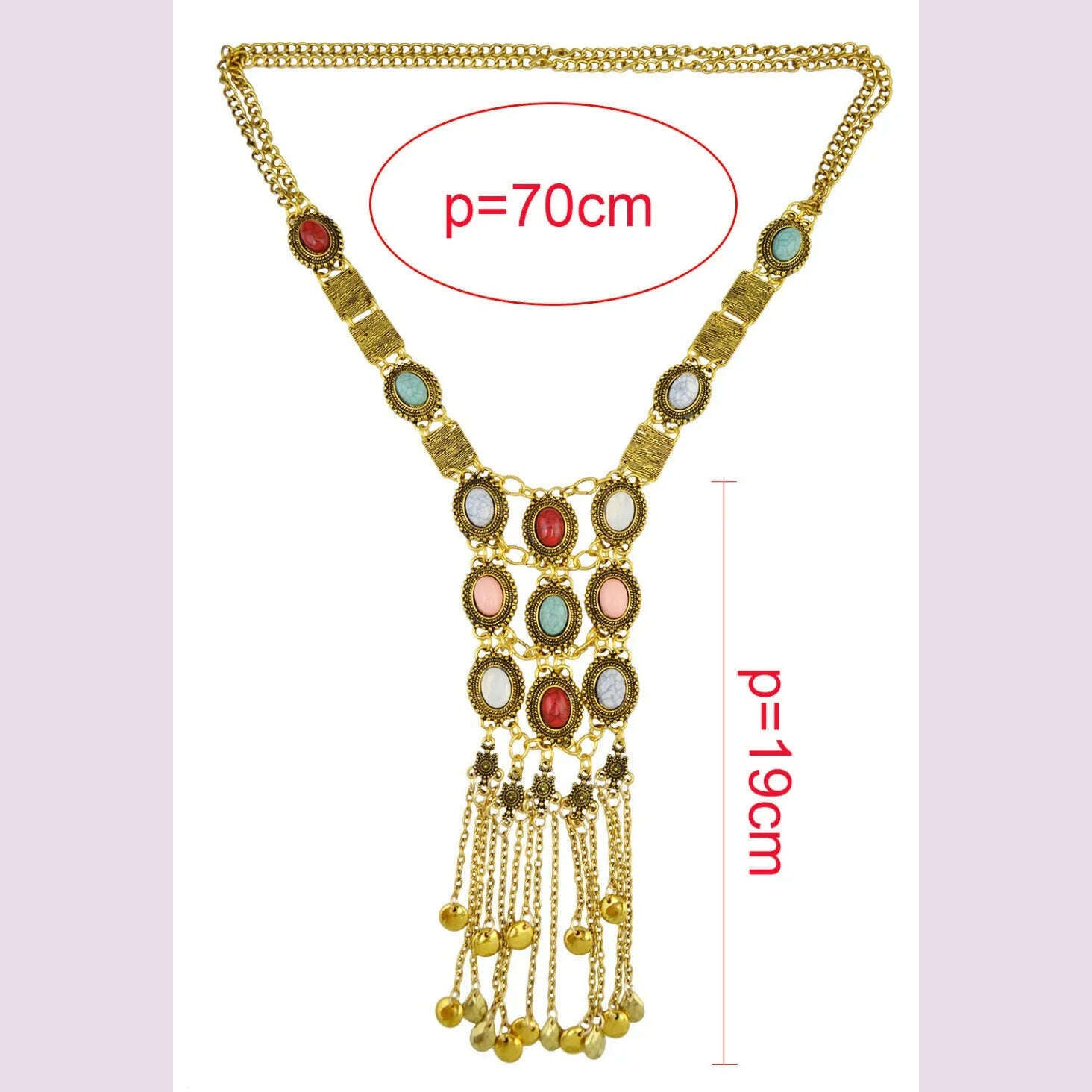 KIMLUD, Vintage Long Chains Rhinestone Statement Necklaces For Women Tassel Pendant Drop Dangle Choker Necklace Bohemian Ethnic Jewelry, KIMLUD Womens Clothes