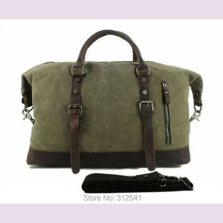 Vintage military Canvas Leather men travel bags Carry on Luggage bags Men Duffel bags travel tote large weekend Bag Overnight - KIMLUD