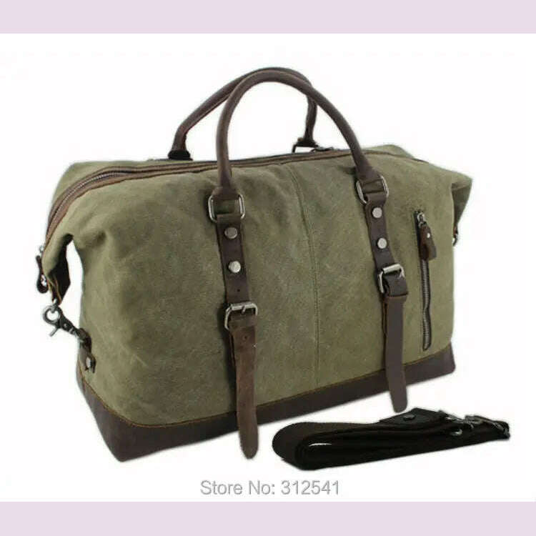 Vintage military Canvas Leather men travel bags Carry on Luggage bags Men Duffel bags travel tote large weekend Bag Overnight - KIMLUD