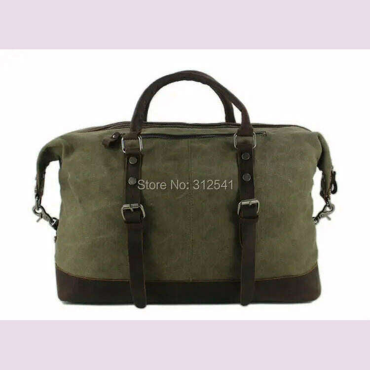 Vintage military Canvas Leather men travel bags Carry on Luggage bags Men Duffel bags travel tote large weekend Bag Overnight - KIMLUD