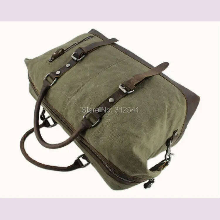 Vintage military Canvas Leather men travel bags Carry on Luggage bags Men Duffel bags travel tote large weekend Bag Overnight - KIMLUD