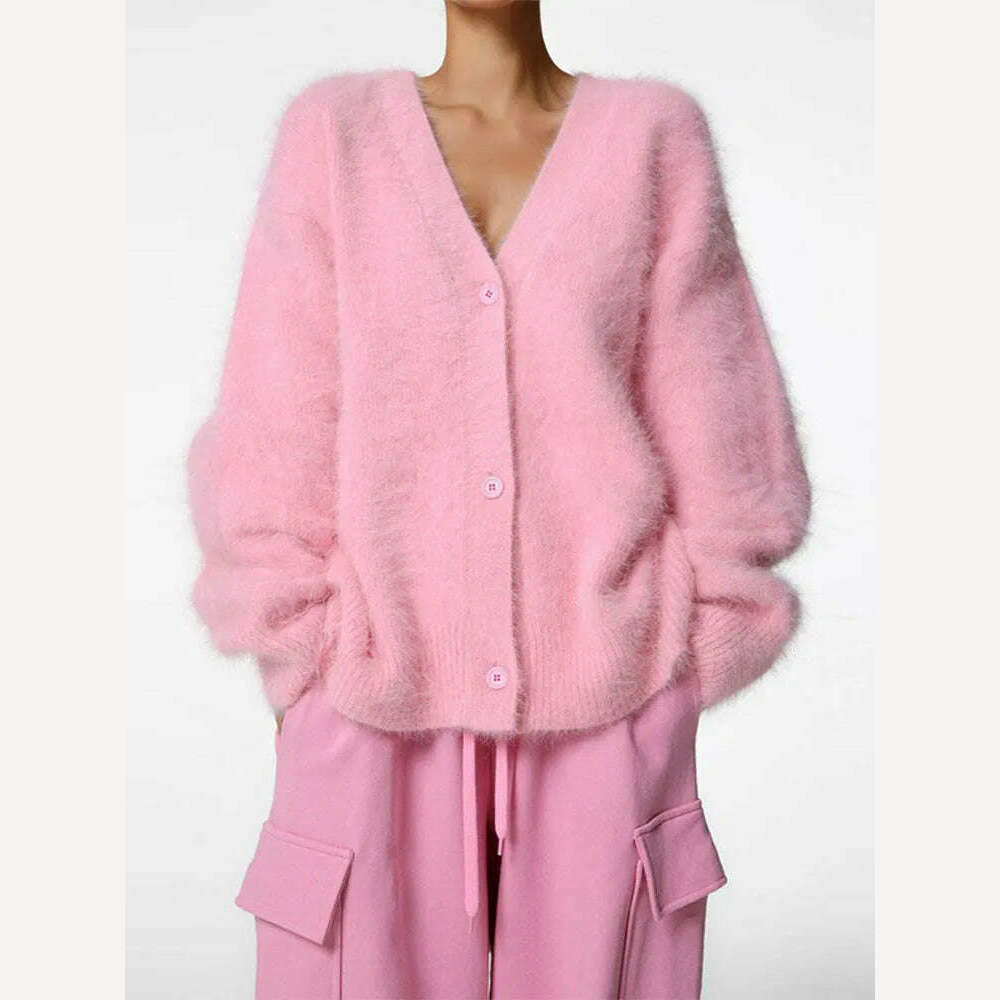 Vintage Mohair Print Knit Cardigan For Women Fashion Long Sleeves Single Breasted Loose Sweater 2023 Autumn Chic High Streetwear - KIMLUD