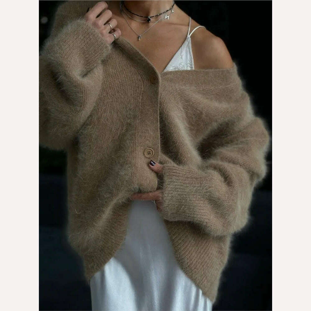 Vintage Mohair Print Knit Cardigan For Women Fashion Long Sleeves Single Breasted Loose Sweater 2023 Autumn Chic High Streetwear - KIMLUD