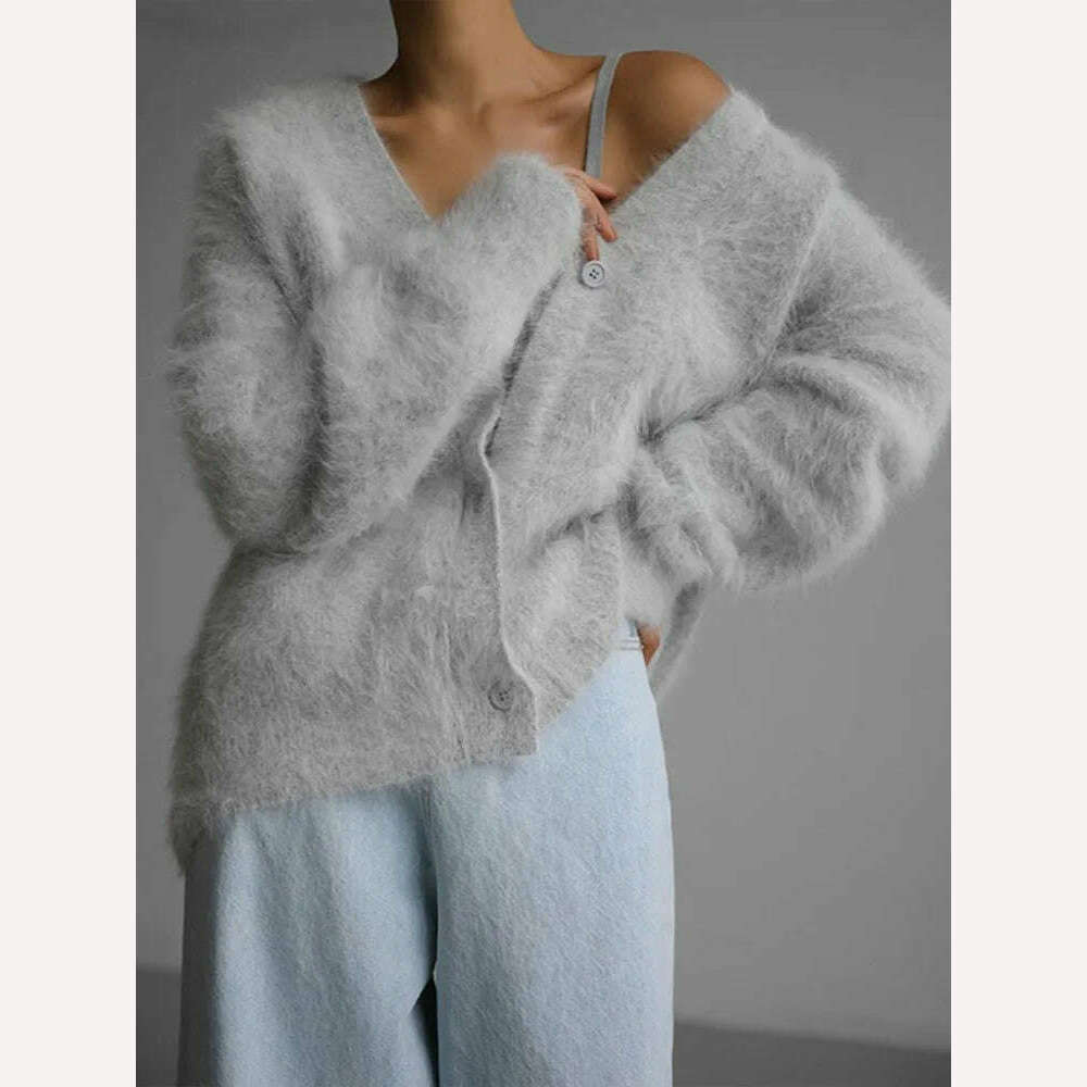 Vintage Mohair Print Knit Cardigan For Women Fashion Long Sleeves Single Breasted Loose Sweater 2023 Autumn Chic High Streetwear - KIMLUD