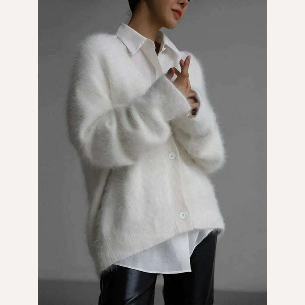 Vintage Mohair Print Knit Cardigan For Women Fashion Long Sleeves Single Breasted Loose Sweater 2023 Autumn Chic High Streetwear - KIMLUD