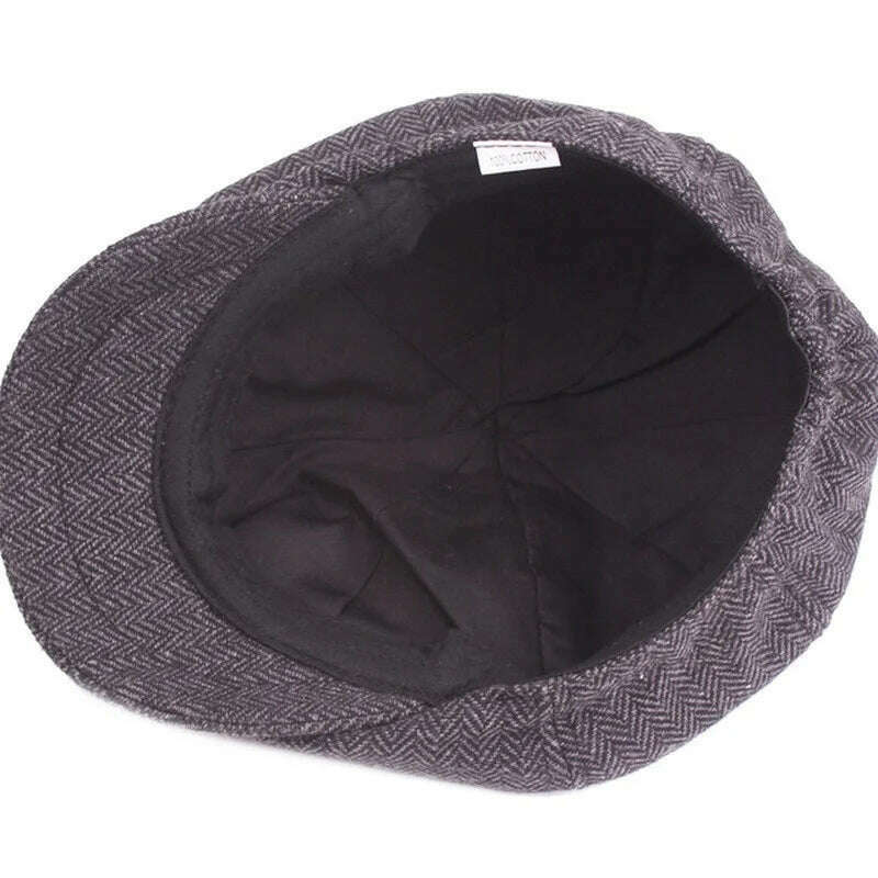 Vintage Newsboy Caps Men Women Berets Hat Classic Plaid Stripe Beret Winter Cotton Flat Cap British Painter Hats Herringbone Hat - KIMLUD