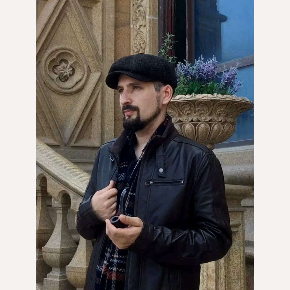 Vintage Newsboy Caps Men Women Berets Hat Classic Plaid Stripe Beret Winter Cotton Flat Cap British Painter Hats Herringbone Hat - KIMLUD