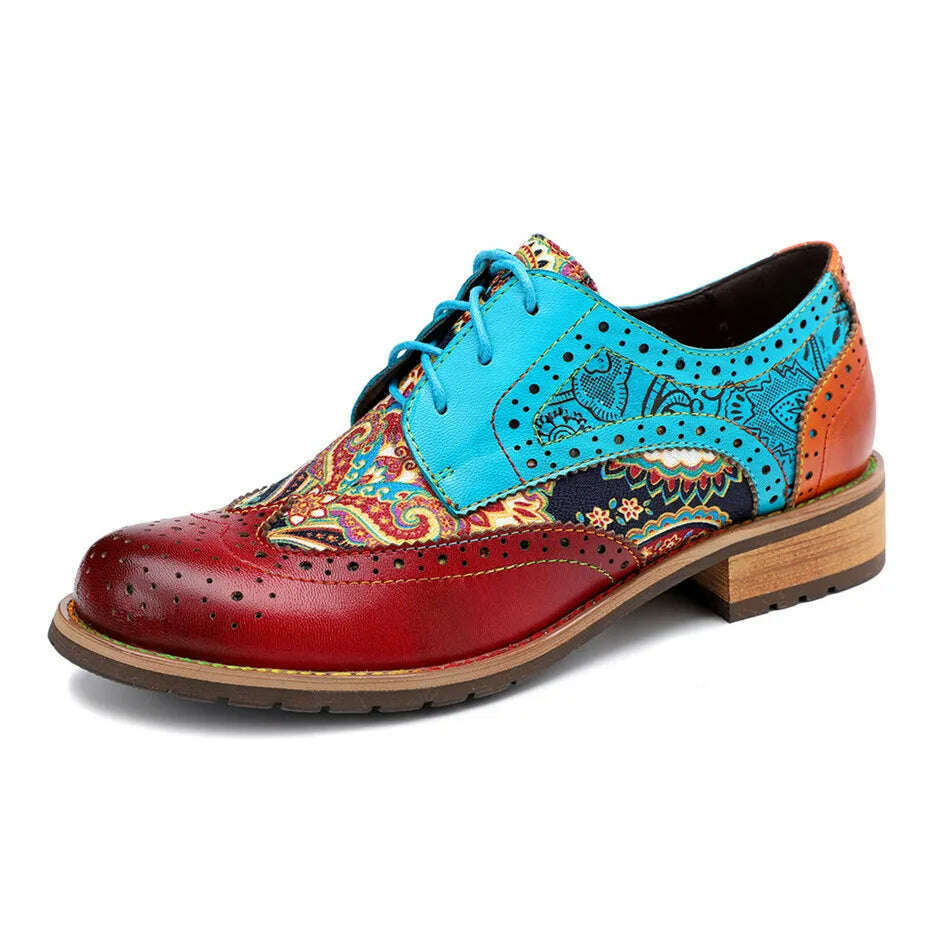 Vintage Oxford Shoes For Women Genuine Leather Flat Heel Shoes Woman British Lace Up Brogues Flats Shoes Retro Chaussures Femme - KIMLUD
