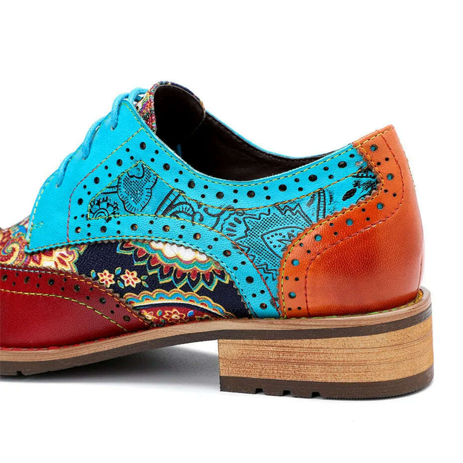 Vintage Oxford Shoes For Women Genuine Leather Flat Heel Shoes Woman British Lace Up Brogues Flats Shoes Retro Chaussures Femme - KIMLUD